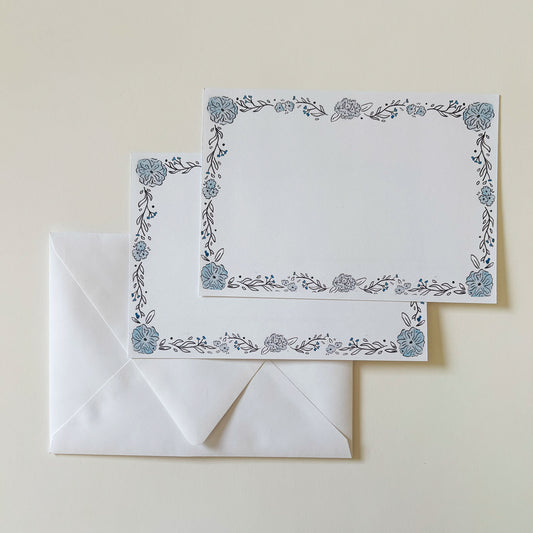 Blue Hydrangea Border Stationery