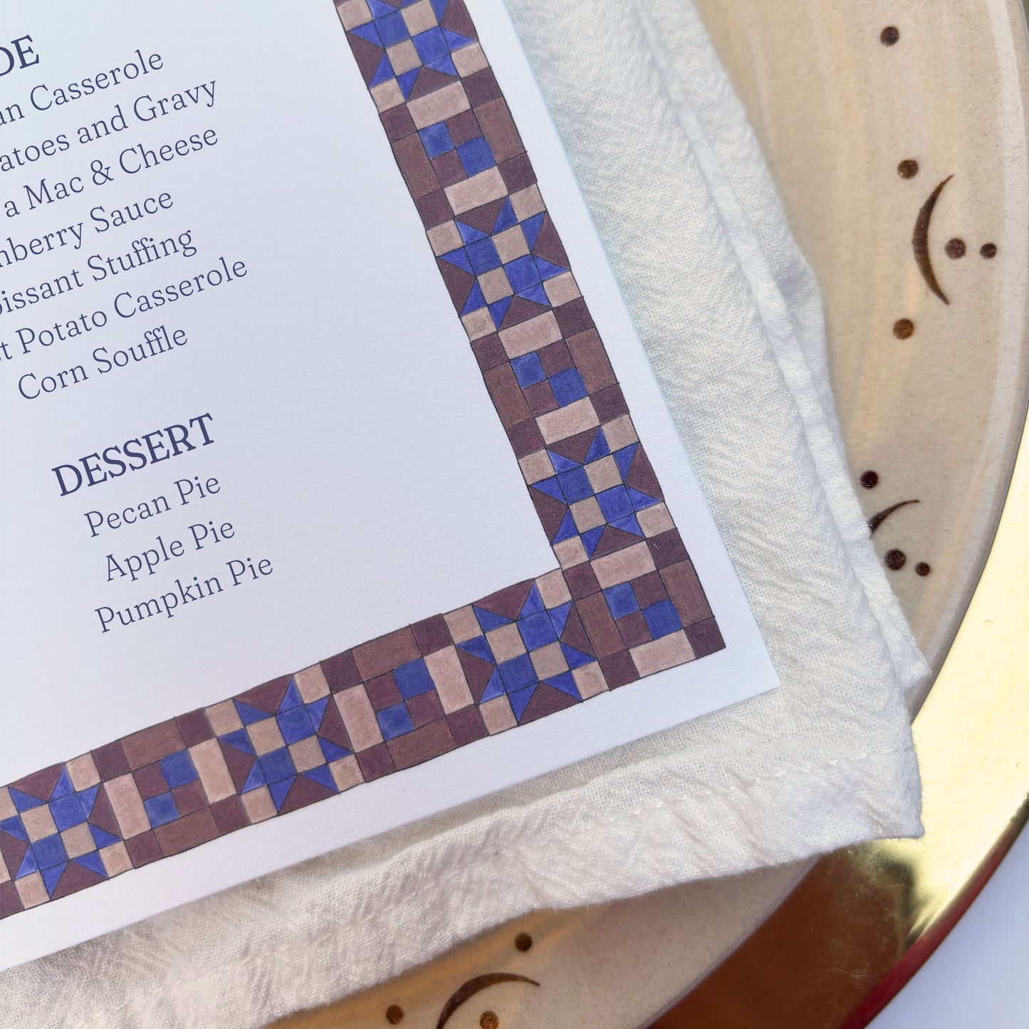 Cozy Quilt Collection Menu