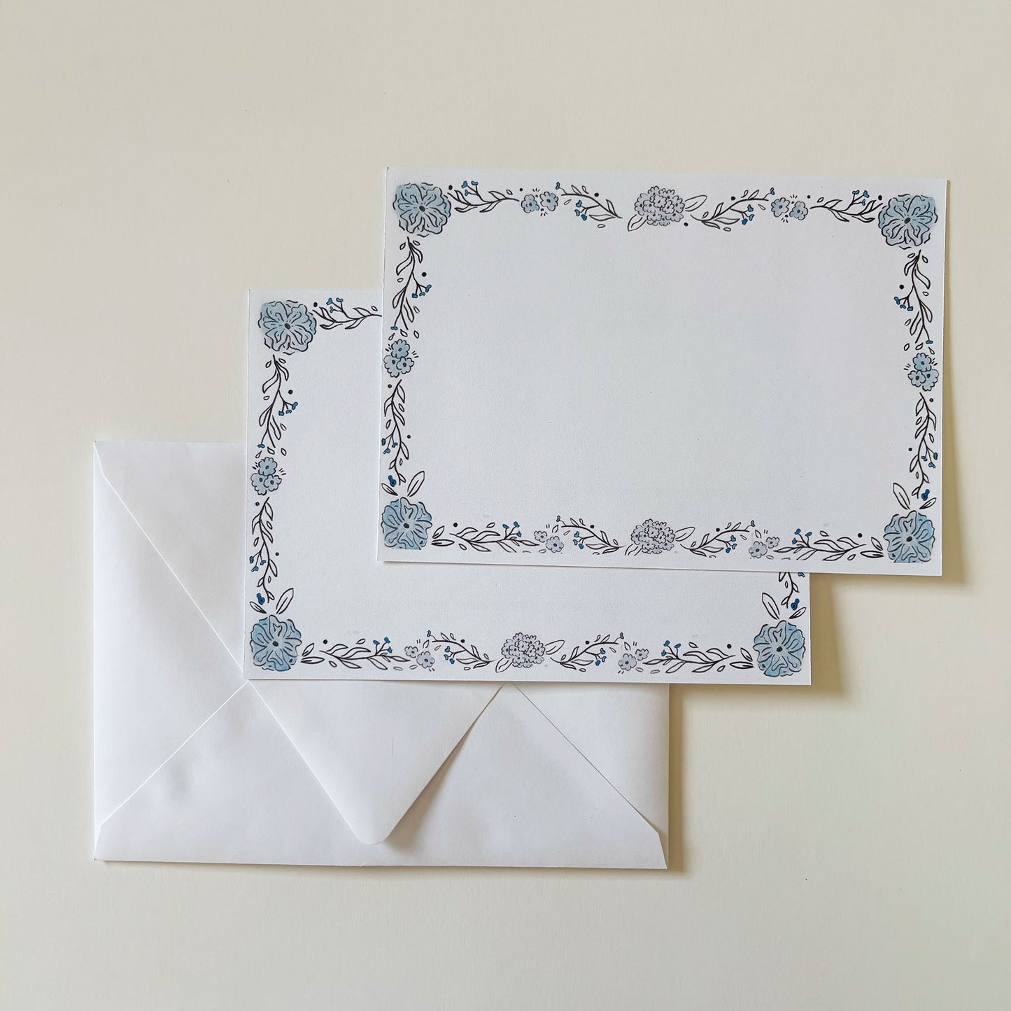 Blue Hydrangea Border Stationery