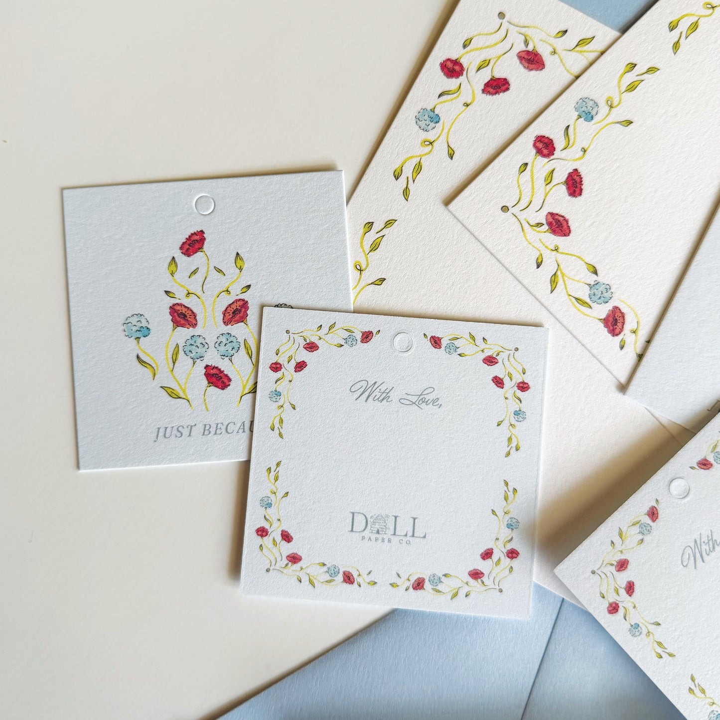 Red and Blue Peony Gift Tags