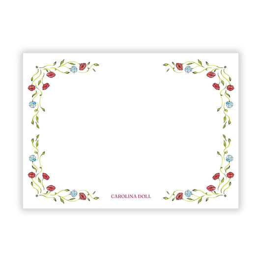 Red and Blue Peony Stationery