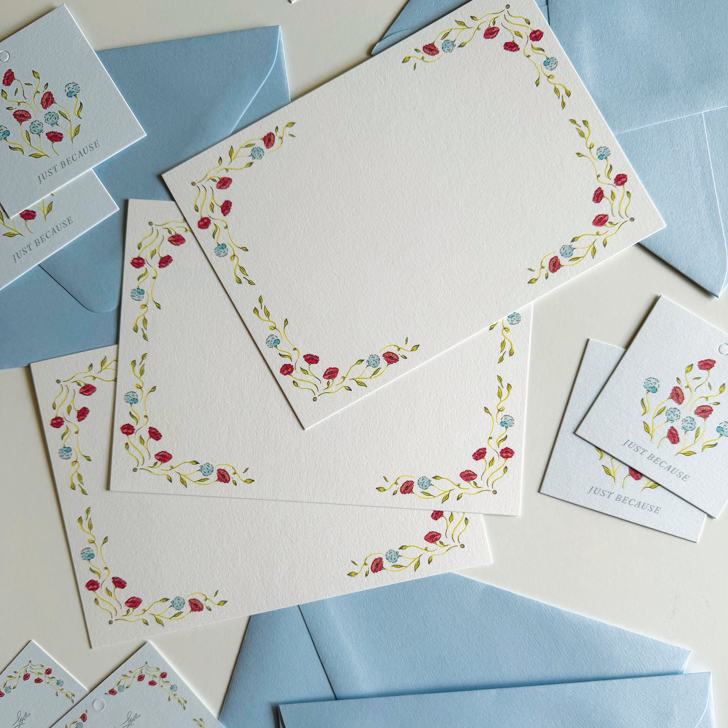 Red and Blue Peony Stationery