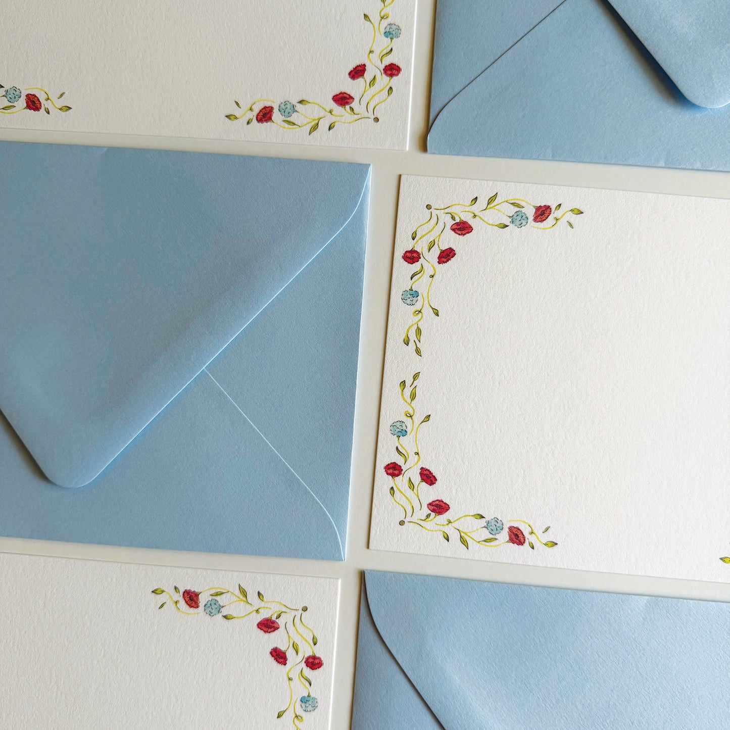 Red and Blue Peony Stationery