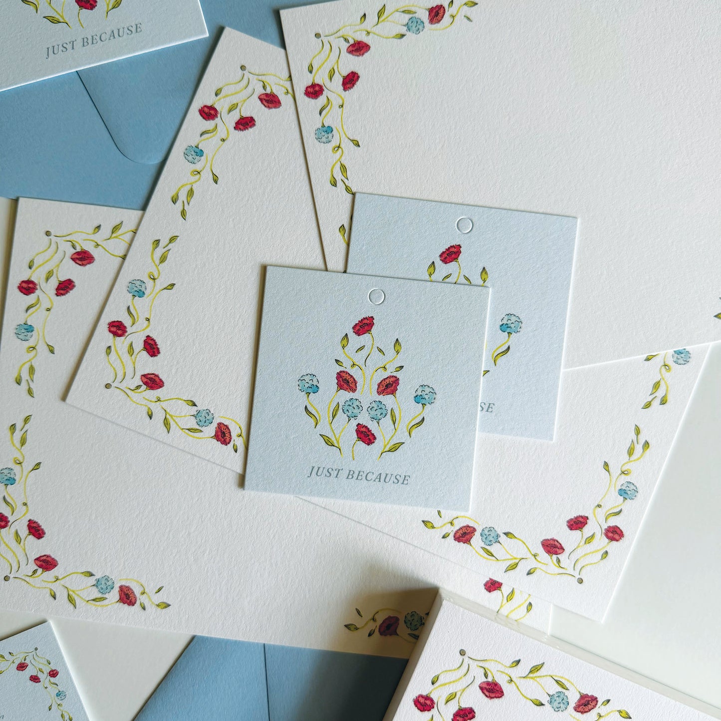 Red and Blue Peony Stationery