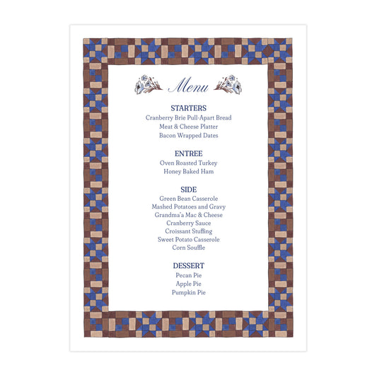 Cozy Quilt Collection Menu